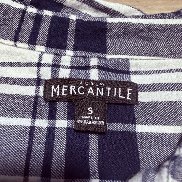 J.Crew Mercantile Plaid Shirt Dress Womens Small Navy White Flannel FLAWED - Picture 7 of 9